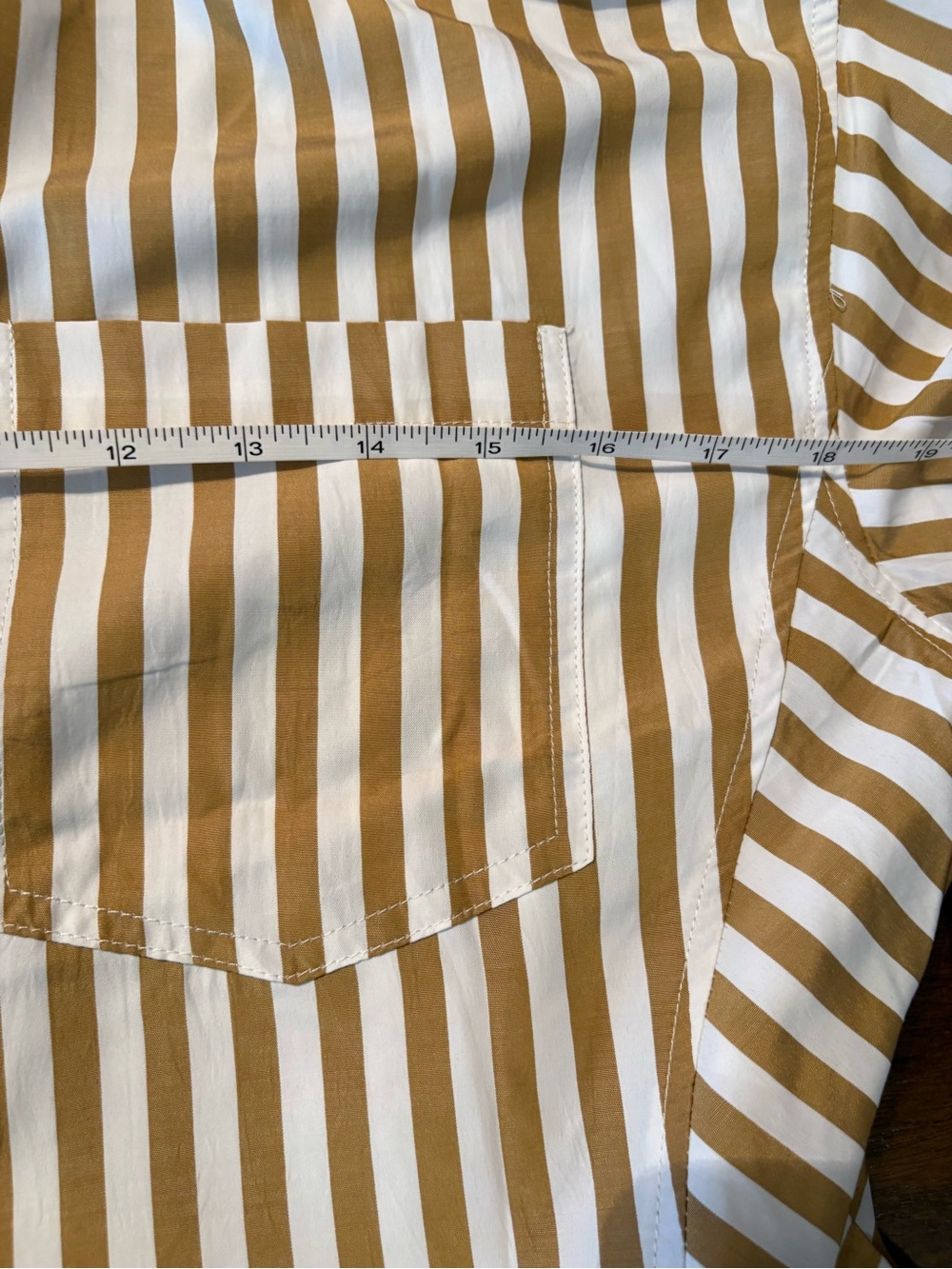 Cicy Bell NWT Striped Button-Front Ruffle Hem Top - Tan & White - Picture 9 of 10
